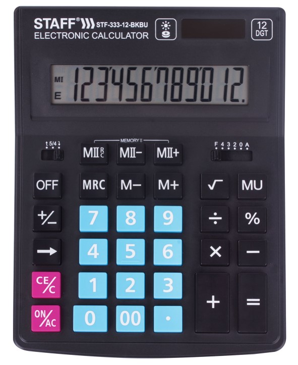 Калькулятор настольный STAFF PLUS STF-333-BKBU (200х154 мм), 12 разрядов, ЧЕРНО-СИНИЙ, 250461