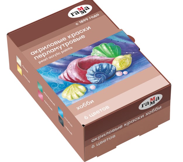 Краски акриловые декоративные Гамма 'Хобби', 06 цветов, 20 мл, картон. упаковка, 180120226