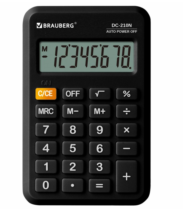 Калькулятор карманный BRAUBERG DC-210N (63×98 мм), 8 разрядов, черный, 272953