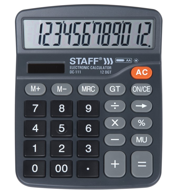 Калькулятор настольный Офисмаг Plus DC-111, 12 разрядов, 180х145 мм, дв. питание, батарейка, 250427