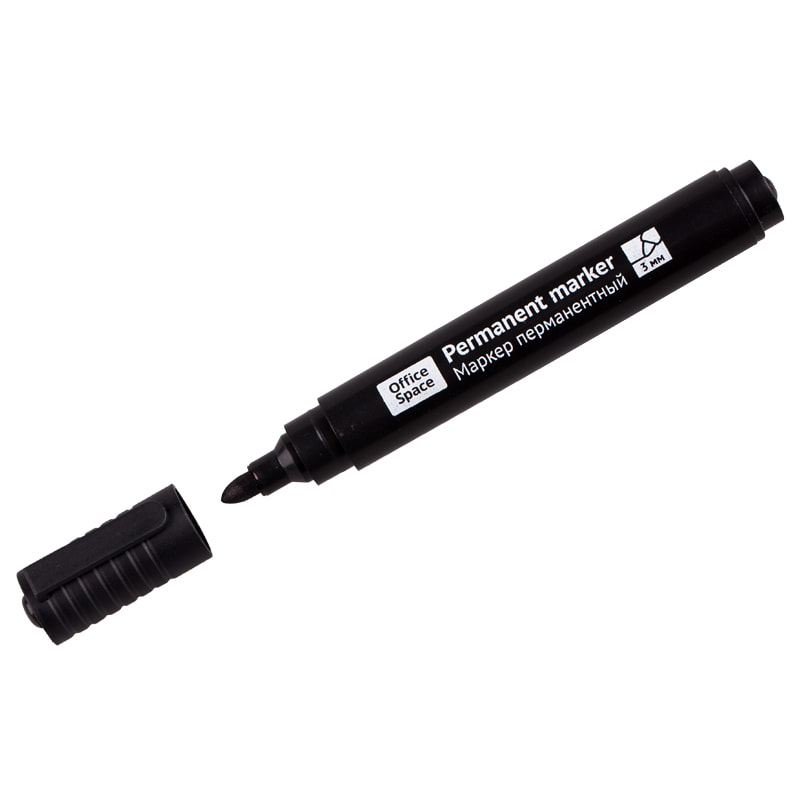 Маркер перманентный OfficeSpace черный, 3 мм., пулевидный наконечник, круглый корпус, 265705