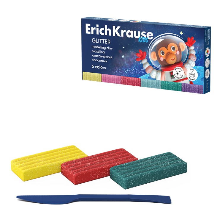 Пластилин 06 цв, Eruch Krause Kids, с блестками, 108 г, 61337