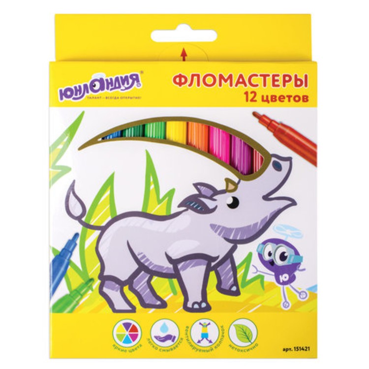 Фломастеры 12 цв. Юнландия вент. колпачок, картон уп., европодвес., 151421