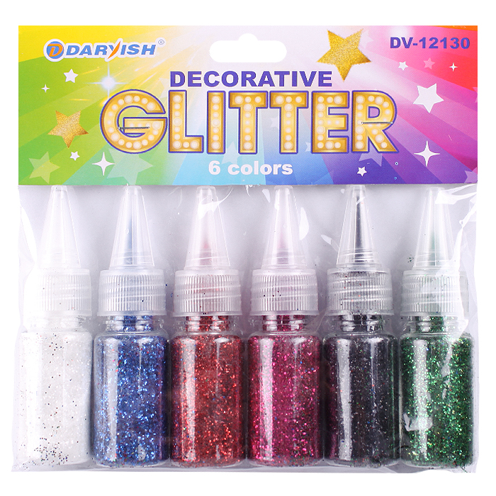 Декоративные блёстки Darvish 6 цв, 6 шт, пластиковые колбы с дозатором, европодвес, DV-12130