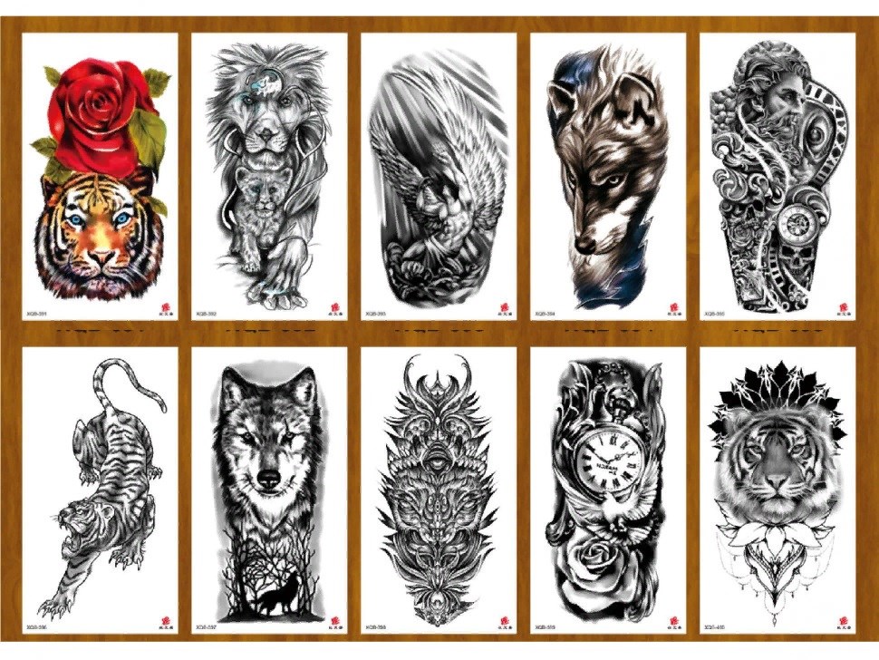 Татуировка-наклейка (12х19 см) Животные ч;б, ТА-1766