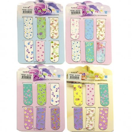 Набор магнитных закладок, Alingar, 120х20 мм, Цветочки,  (6 шт;уп), европодвес, AL6704