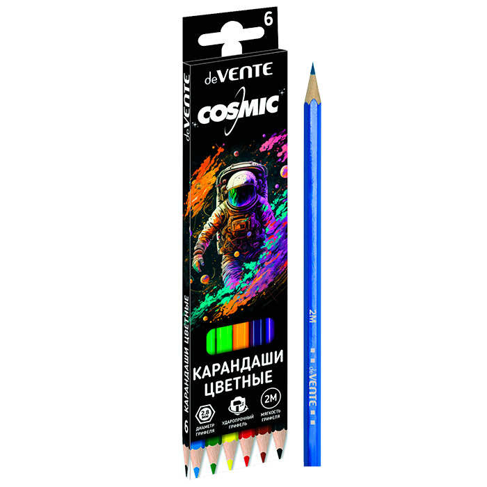 Карандаши цветные 'deVENTE. Cosmic' 06 цветов, 2М, диаметр грифеля 2,8 мм, 5021420