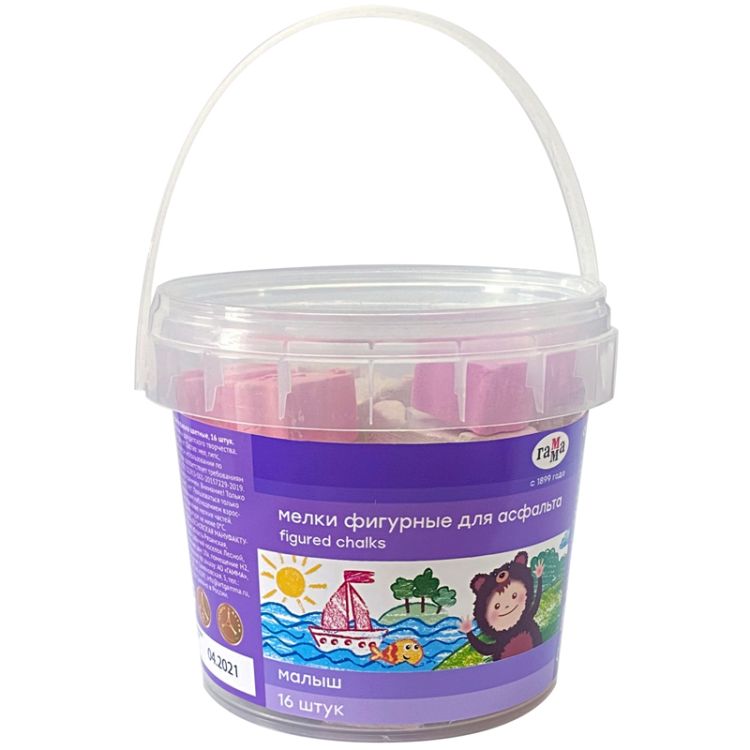 Мелки для асфальта Гамма 'Фигурные', цветные, 16 шт, пластикое ведро, 150220217