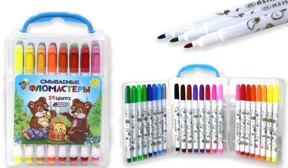 Фломастеры - смываемые 24 цв в пластиковом пенале, AR-976-24