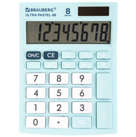 Калькулятор настольный BRAUBERG ULTRA-08-LB (Цвет- голубой) 8 разряд. 154 х 115 мм. арт. 250513