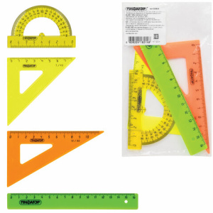 Набор чертежный малый ПИФАГОР (линейка 16 см , 2 треуг.,трансп), 210624
