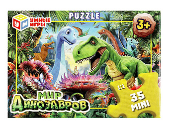 Мир динозавров. Пазлы в коробке 35 деталей. MINI. 90х65х25 мм. 373670