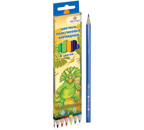 Карандаши 6 цв. Attomex 'Dino world' заточен., картон. уп., европодвес, 5021610