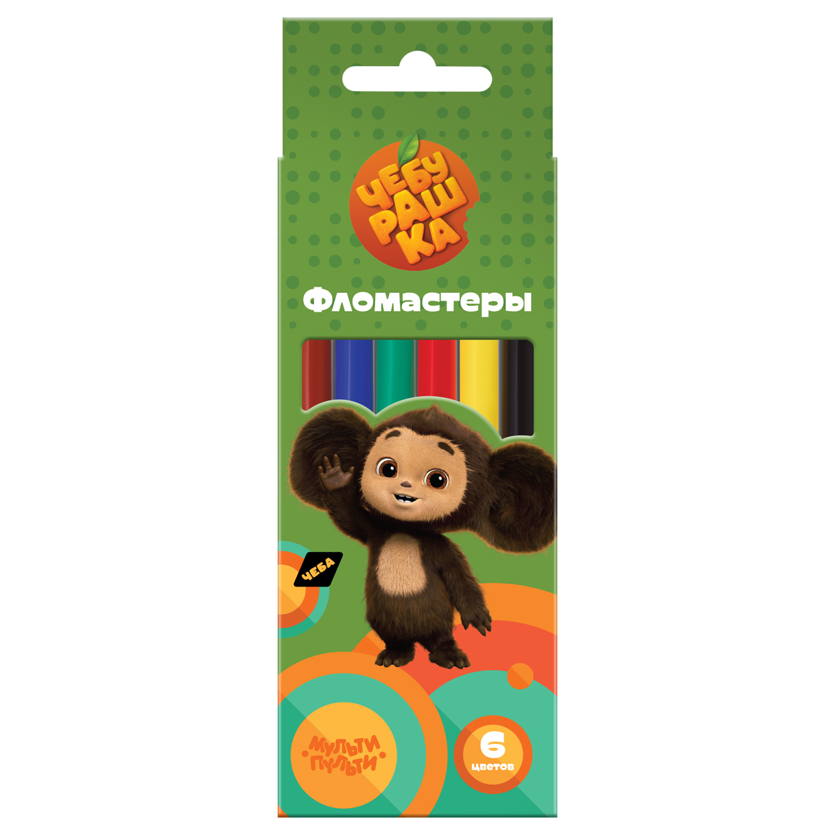 Фломастеры, Мульти-Пульти, 'Чебурашка', 6 цветов, смываемые чернила, ФЛЧБ_53014