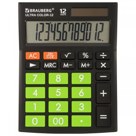 Калькулятор настольный BRAUBERG ULTRA COLOR-12-BKLG, 12 разрядов, дв. питание, ЧЕРНО-САЛАТОВЫЙ
