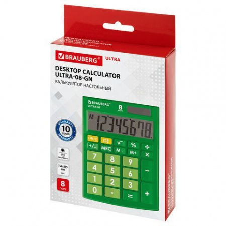Калькулятор настольный BRAUBERG ULTRA-08-GN (Цвет: зеленый) 8 разряд. 154 х 115 мм. арт. 250509
