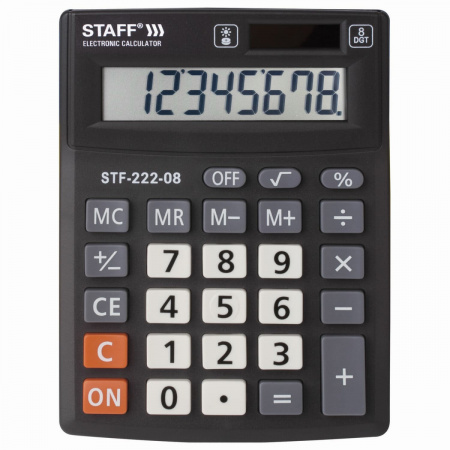 Калькулятор настольный STAFF PLUS STF-222, (138x103 мм), 8 разрядов, двойное питание, 250418