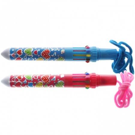 Ручка шариковая Darvish "Сердечки", 10 цветов, 0.7 мм., автомат., шнурок, DV-7226